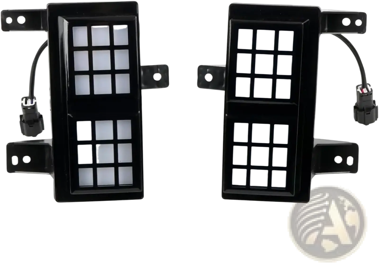 Black rectangular Jetour Traveller T2 LED fog light with grid pattern and mounting brackets, shown from the back side