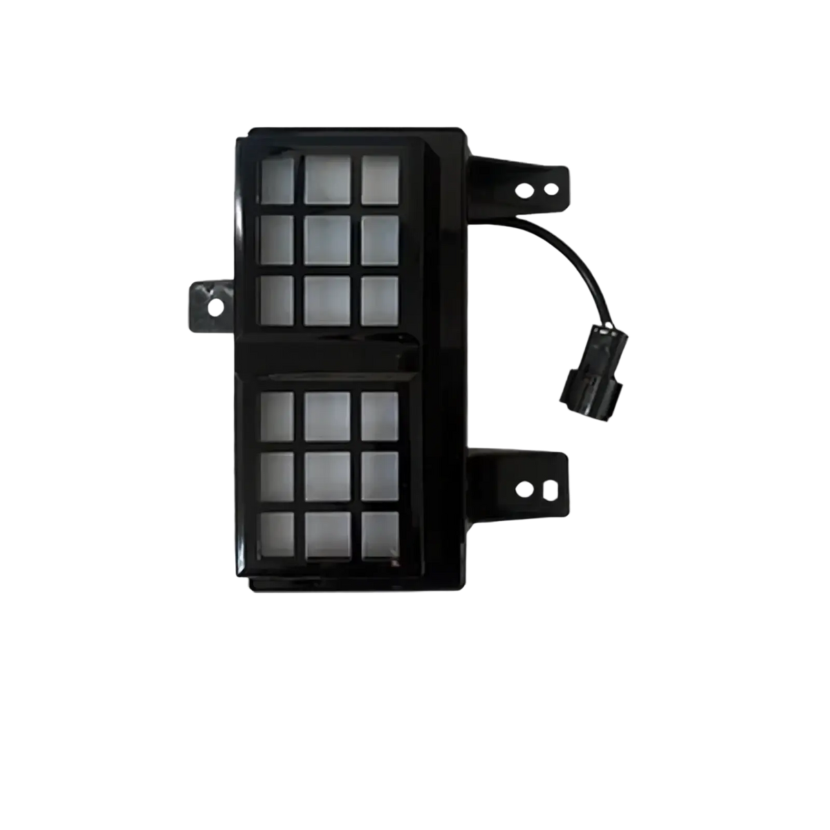 Black plastic Jetour Traveller T2 led daytime running light left side with two rectangular grids and mounting brackets