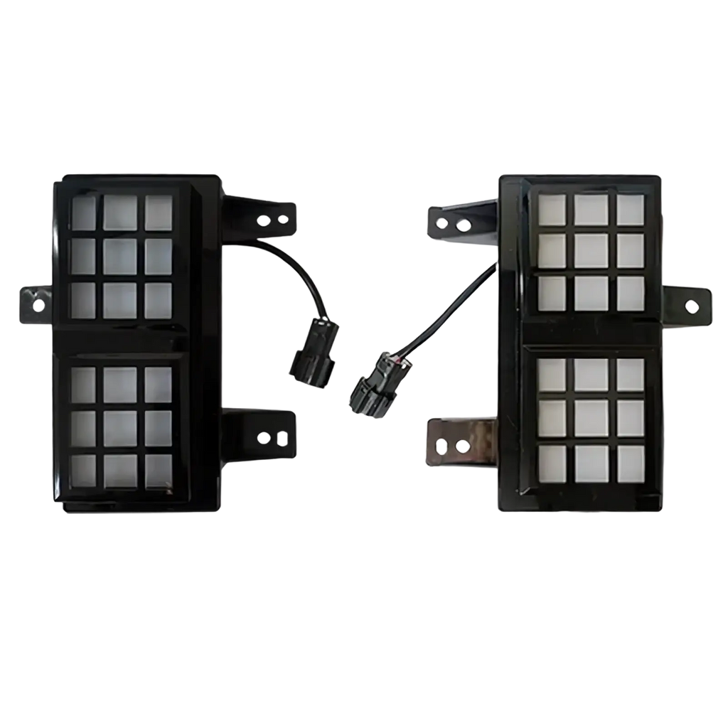 Black plastic jetour traveller t2 led fog light daytime running lamp with grid pattern front and attached wiring connectors