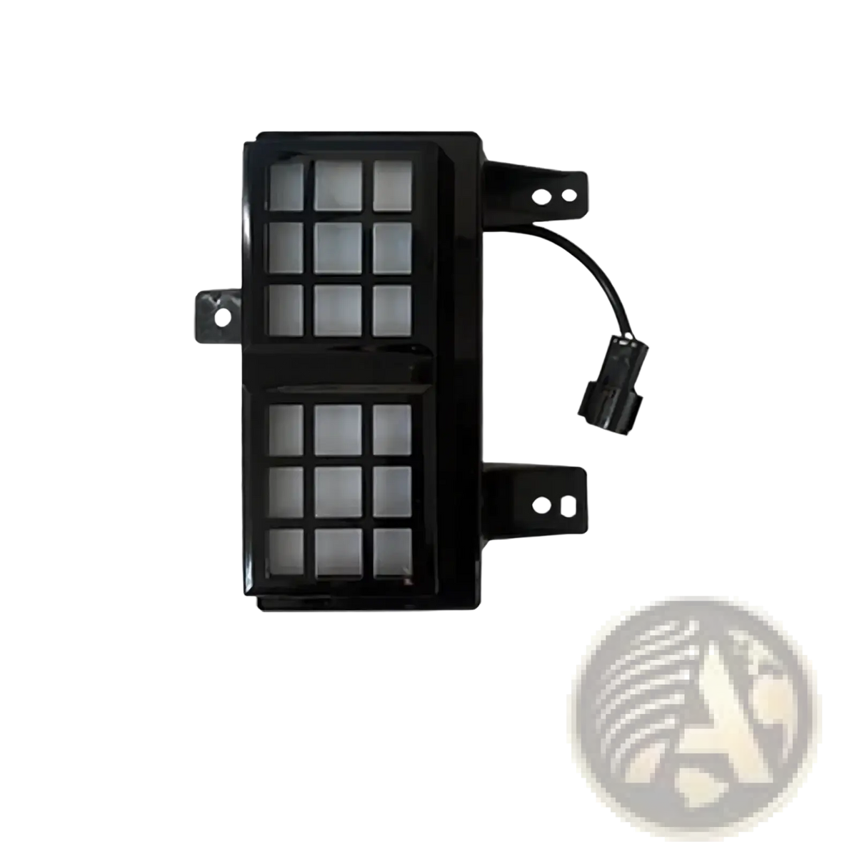 Black plastic Jetour Traveller T2 led daytime running light left side with two rectangular grids and mounting brackets