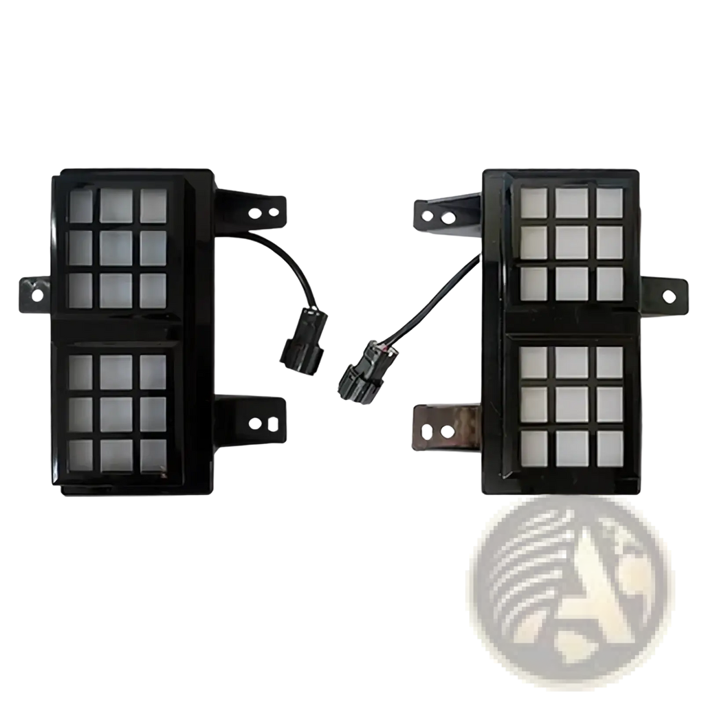Black plastic jetour traveller t2 led fog light daytime running lamp with grid pattern front and attached wiring connectors