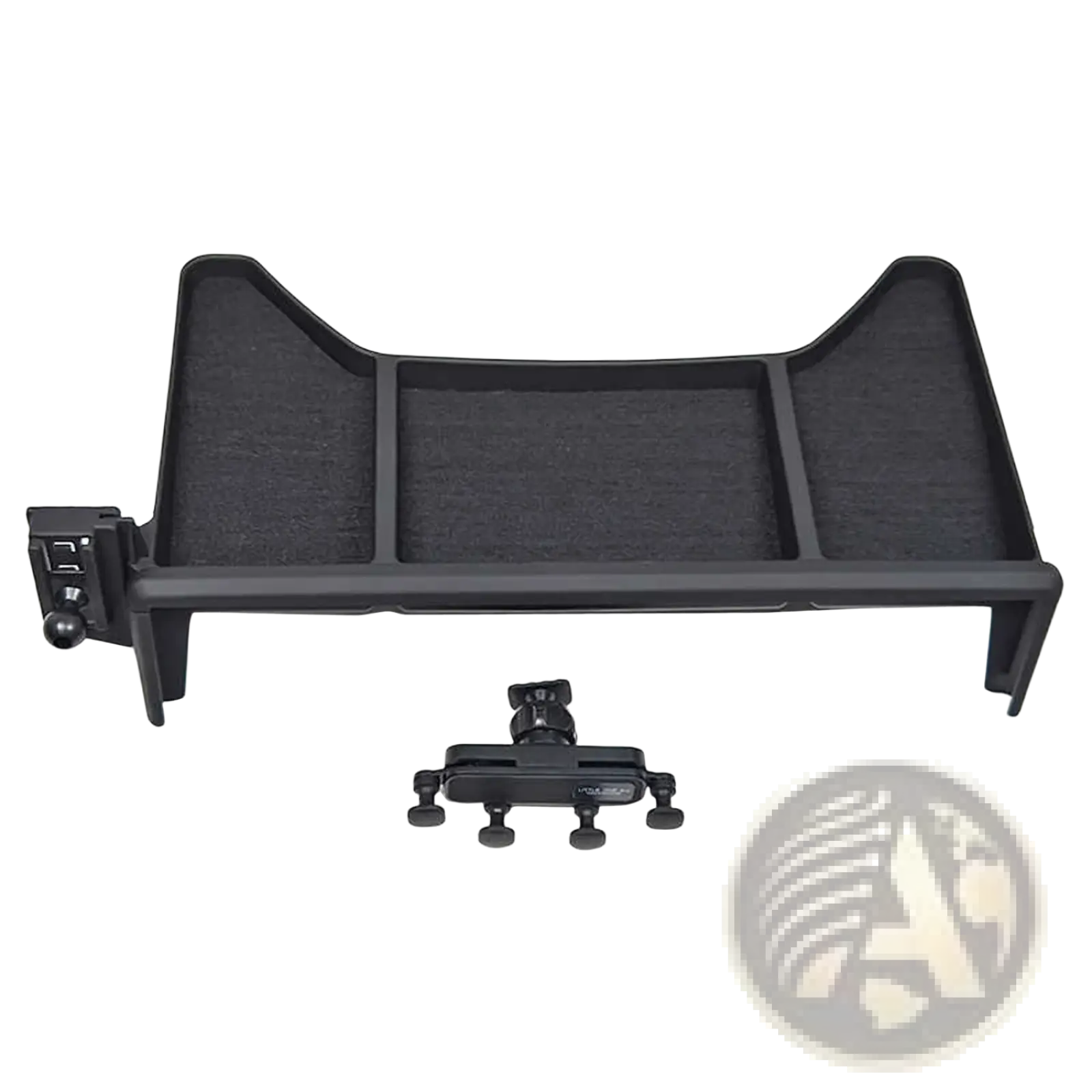 Black plastic Jetour Traveller T2 dashboard mount with three compartments and separate phone holder for air vent use
