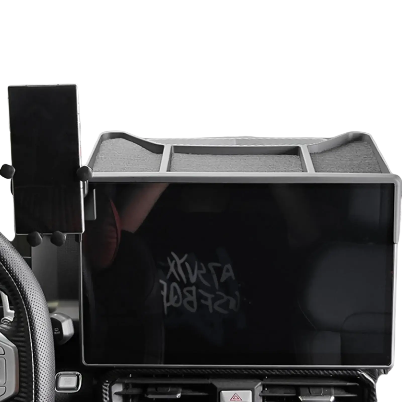 Gray plastic jetour traveller t2 car infotainment screen mount with built-in phone holder for air vent use