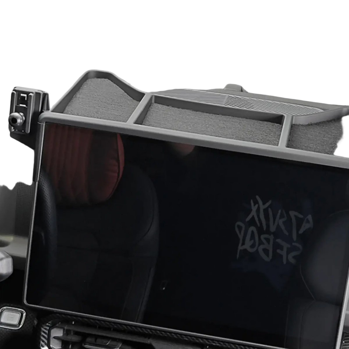 Gray plastic Jetour Traveller T2 phone holder air vent mount with multiple compartments and textured surface