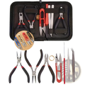 Black and red jeweler’s tool kit with precision pliers cutters tweezers and gold ring for jewelry making beginner craft kit