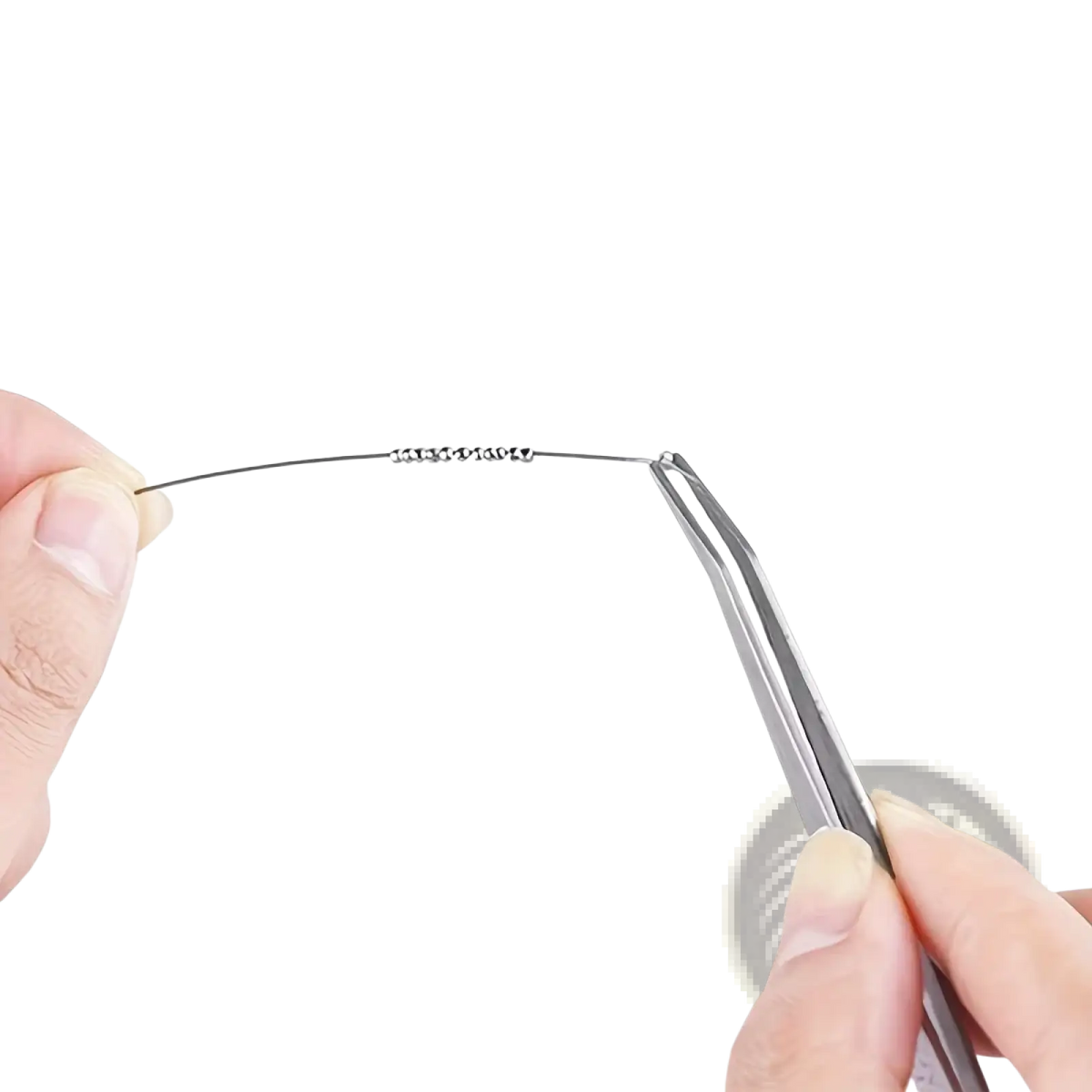Silver-colored metal wire with evenly spaced small beads for jewelry making tool set beginner craft kit