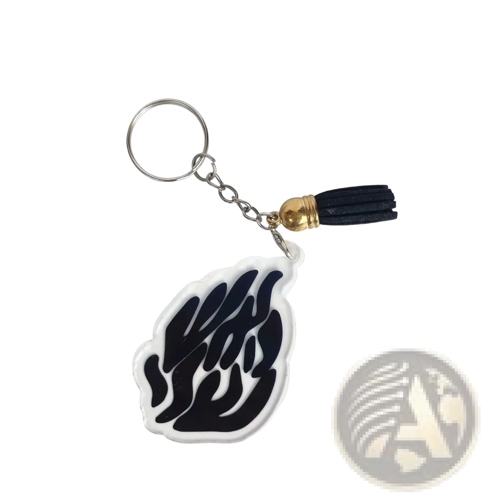 Black flame-shaped acrylic Jewish blessing card keychain with gold-toned tassel and silver ring party favor 10pcs
