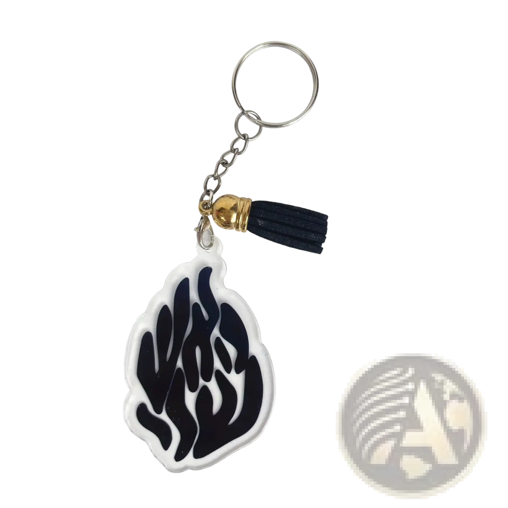 Clear acrylic jewish blessing card keychain with black flame design and black tassel party favor 10pcs