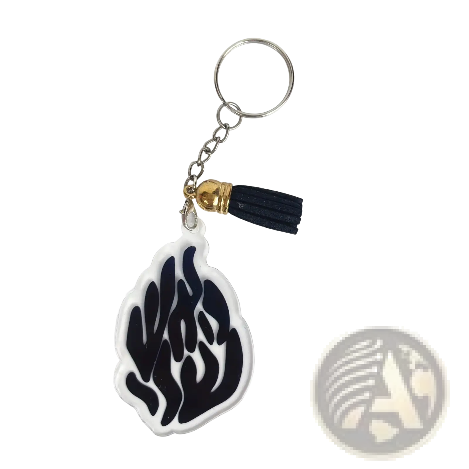 Clear acrylic jewish blessing card keychain with black flame design and black tassel party favor 10pcs