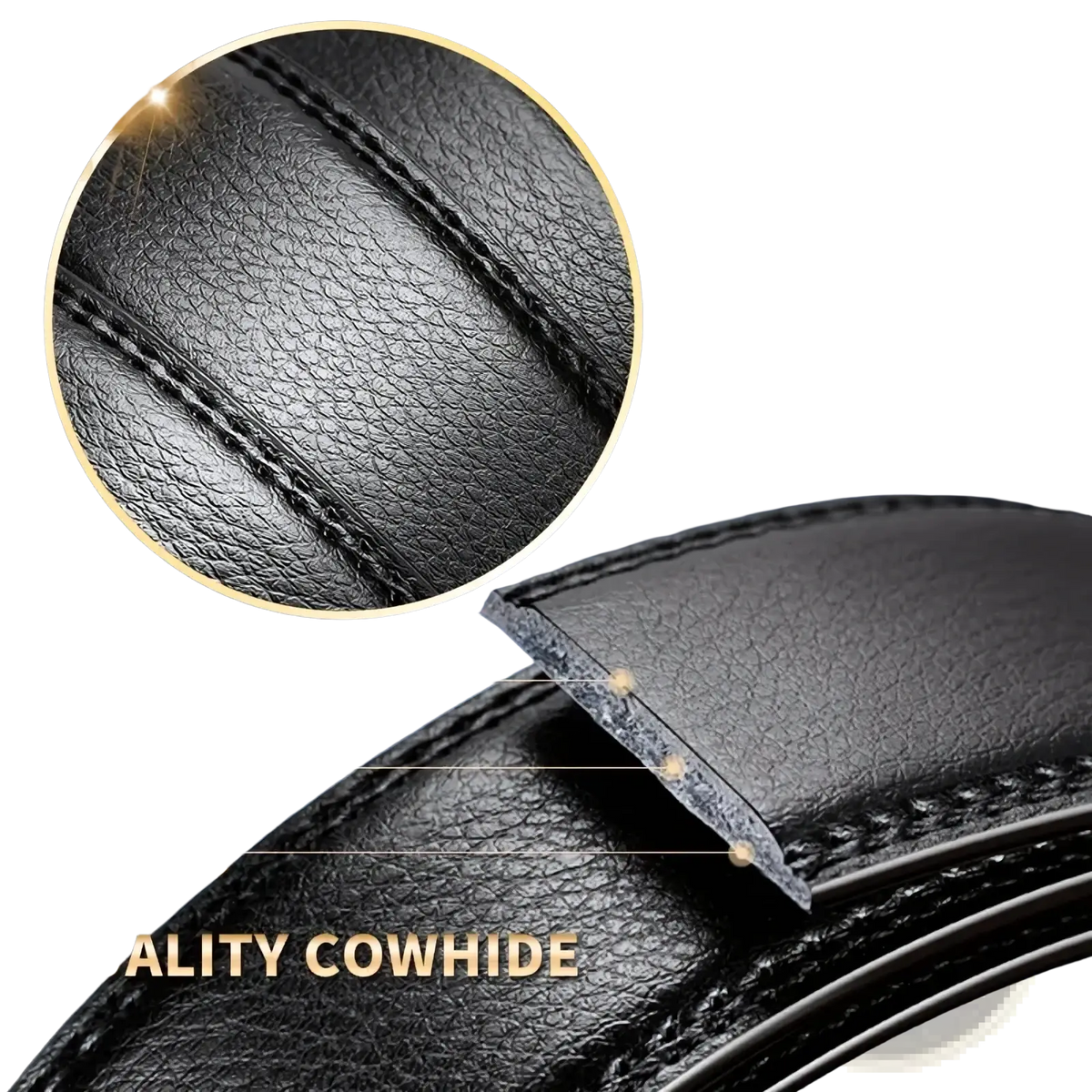 Jifanpaul mens genuine leather black cowhide belt with textured surface and precise stitching automatic buckle