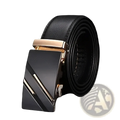 Jifanpaul mens genuine leather automatic buckle belt in black with a sleek modern buckle and gold-tone diagonal accents