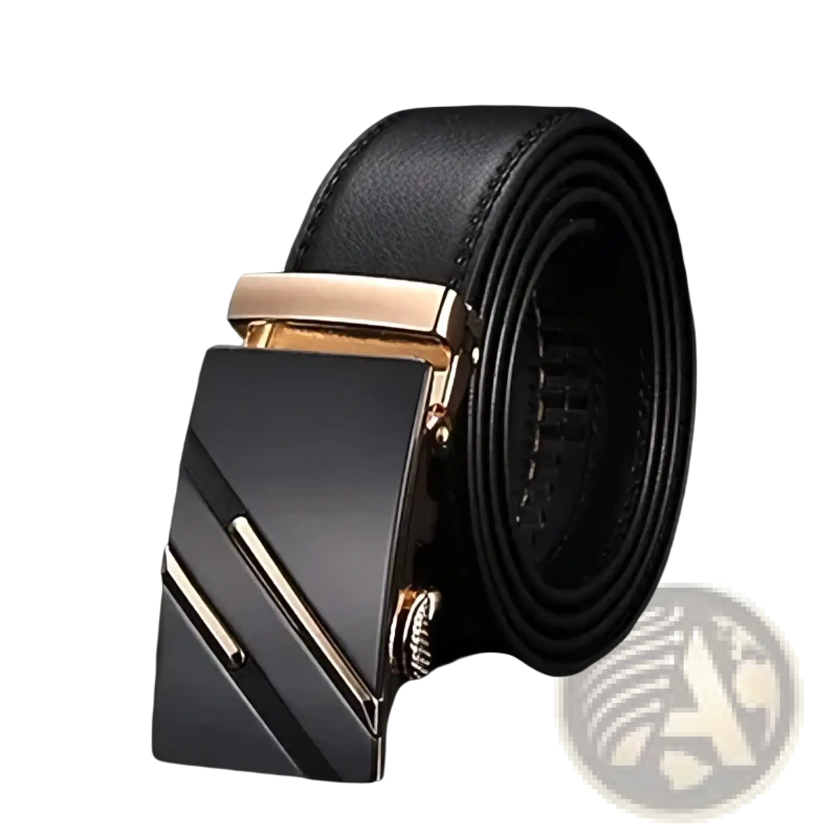 Jifanpaul mens genuine leather automatic buckle belt in black with a sleek modern buckle and gold-tone diagonal accents