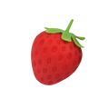 Jumbo strawberry slow rising sensory fidget toy in red textured rubber with green leafy top shaped like a strawberry stress ball
