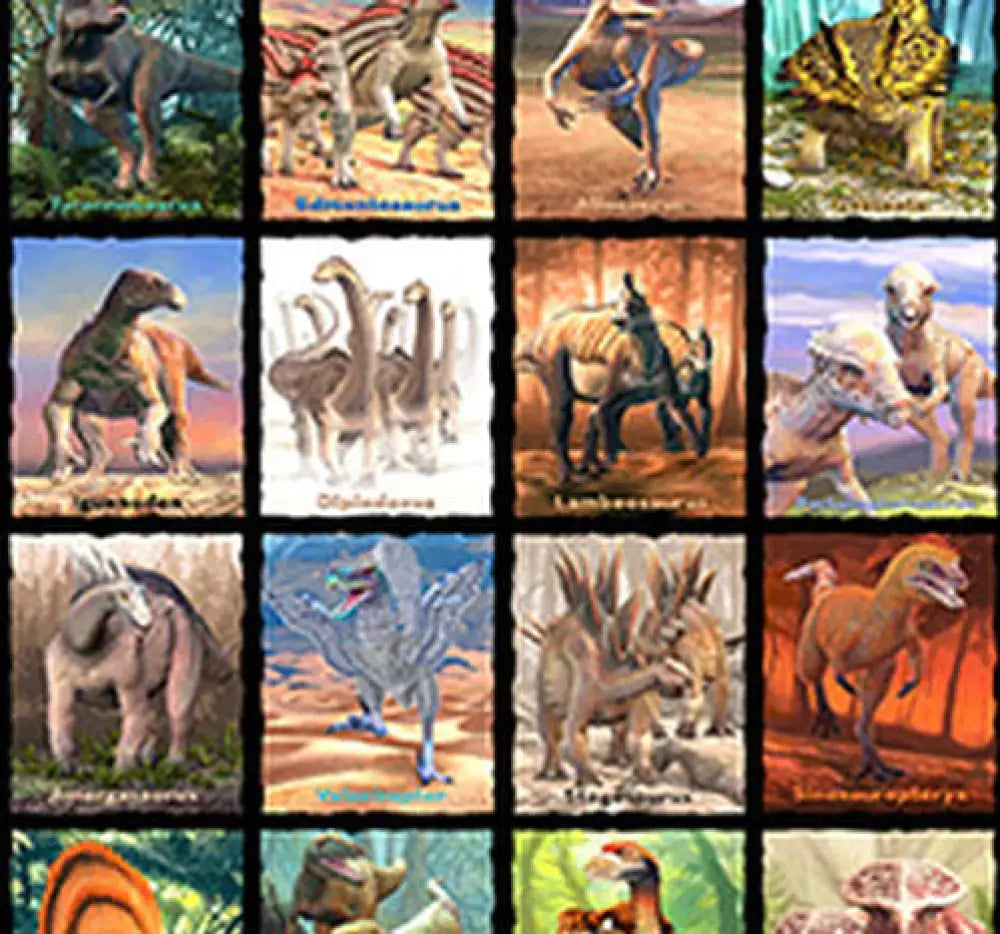 A vibrant illustrated collage of various dinosaur species on a jurassic illustrated a-line skater dress with pockets