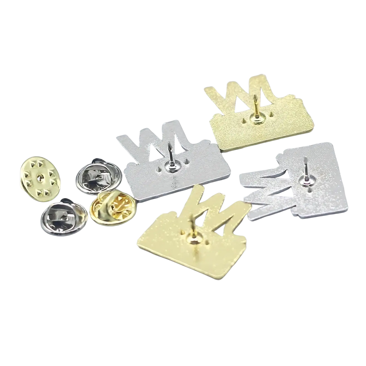 Jw.org enamel brooch pin set featuring gold and silver crown-shaped metal pins with a textured finish