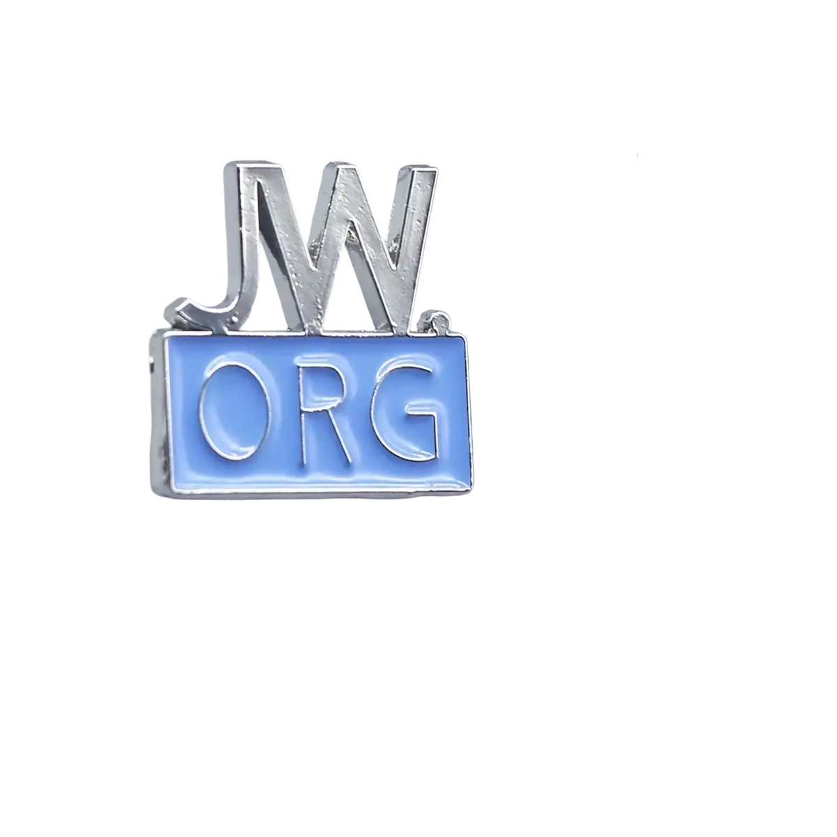Silver and light blue enamel pin set featuring the jw org logo designed as a formal brooch accessory