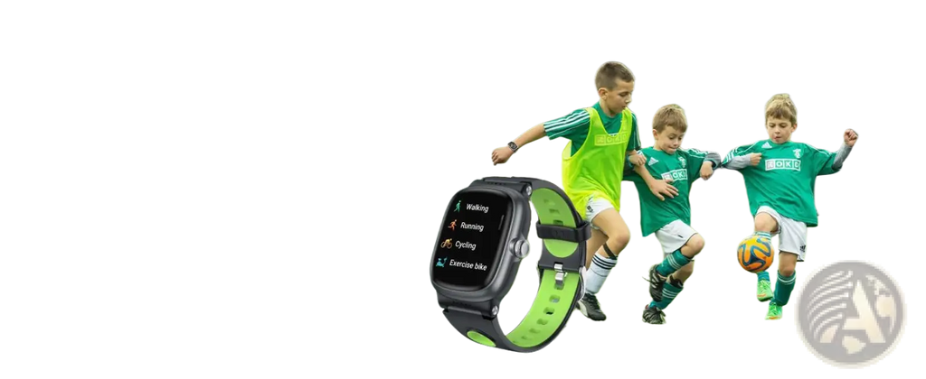 Black and lime green k1 kids waterproof smartwatch with fitness tracking and digital display showing fitness metrics