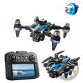 Black and blue k12 led drone with colorful led propeller lights featuring a 4.3 inch screen and dual battery system