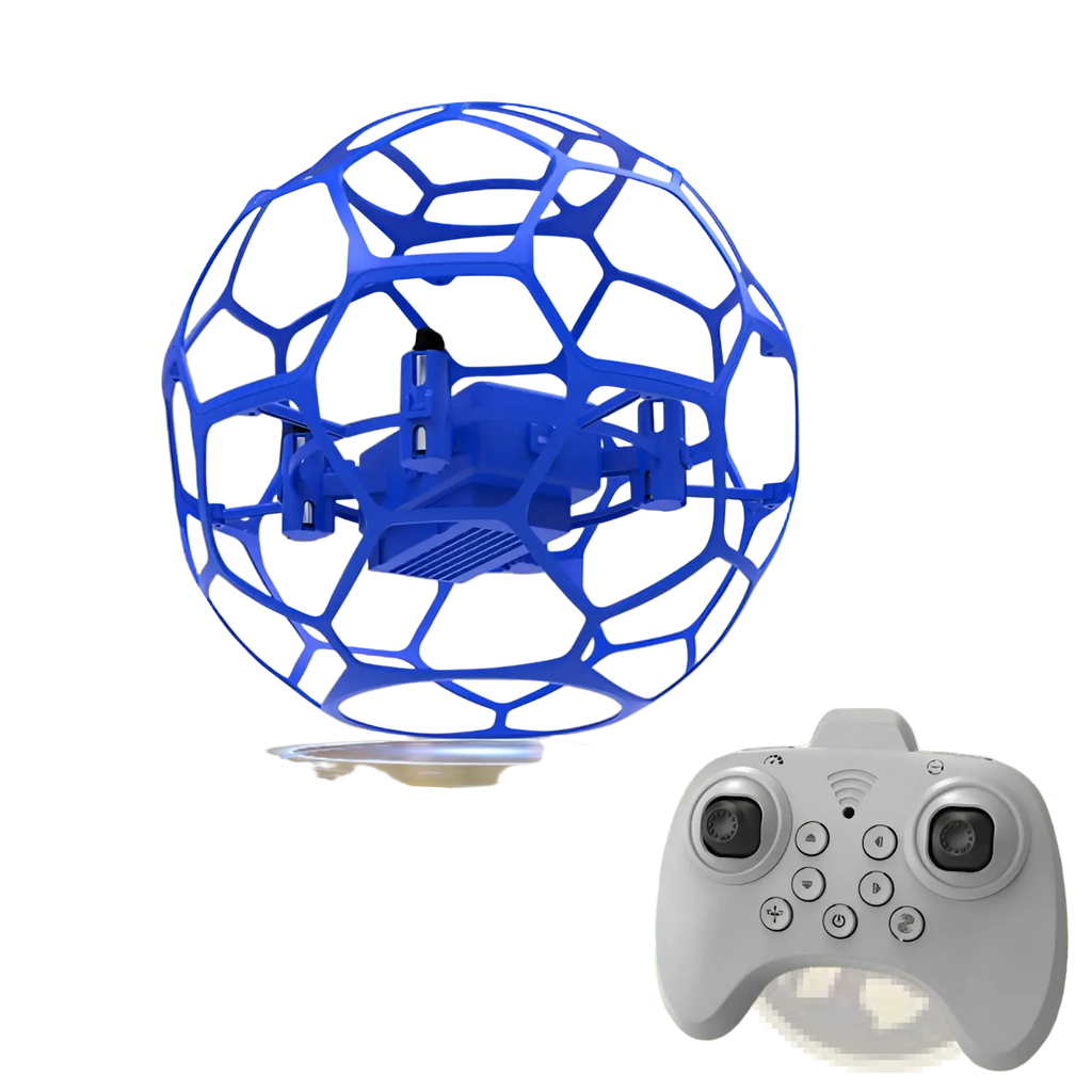 Blue spherical protective cage k26 football drone with one-button operation and crash-resistant dual battery design