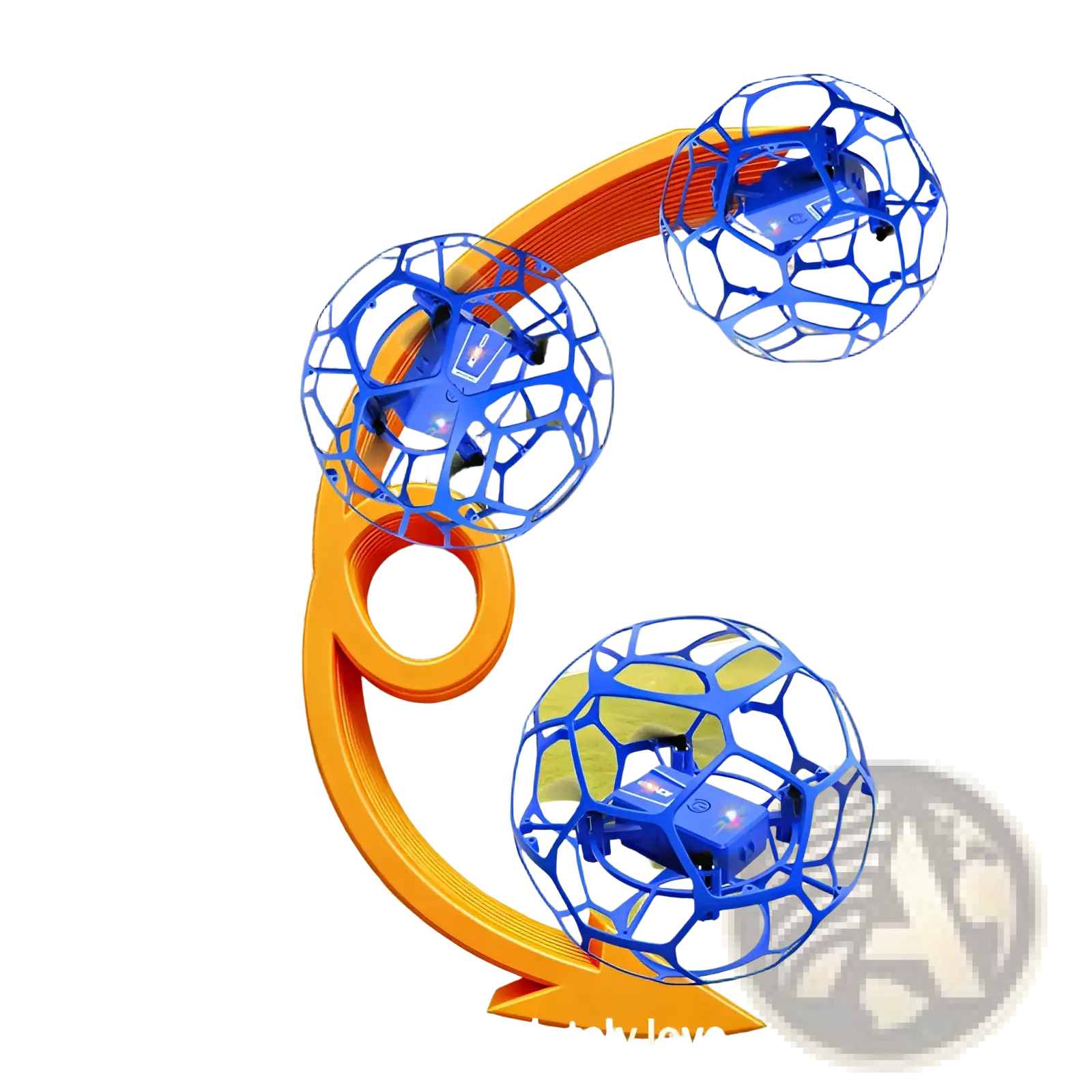 K26 football drone blue spherical cage toy with a mesh design four propellers and dual battery compact body