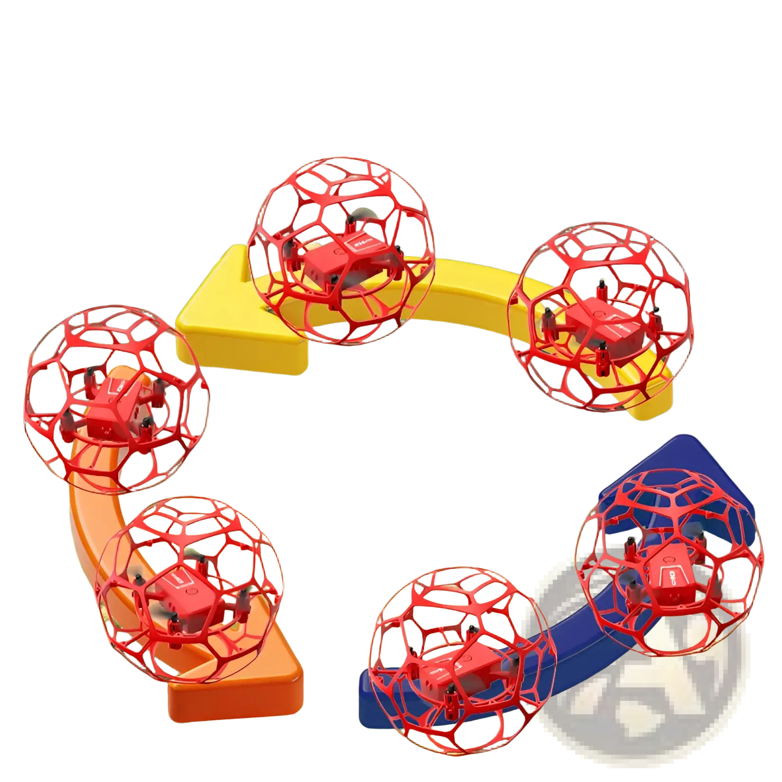 K26 football drone red dual battery kids toy featuring a red drone encased in a transparent red protective cage