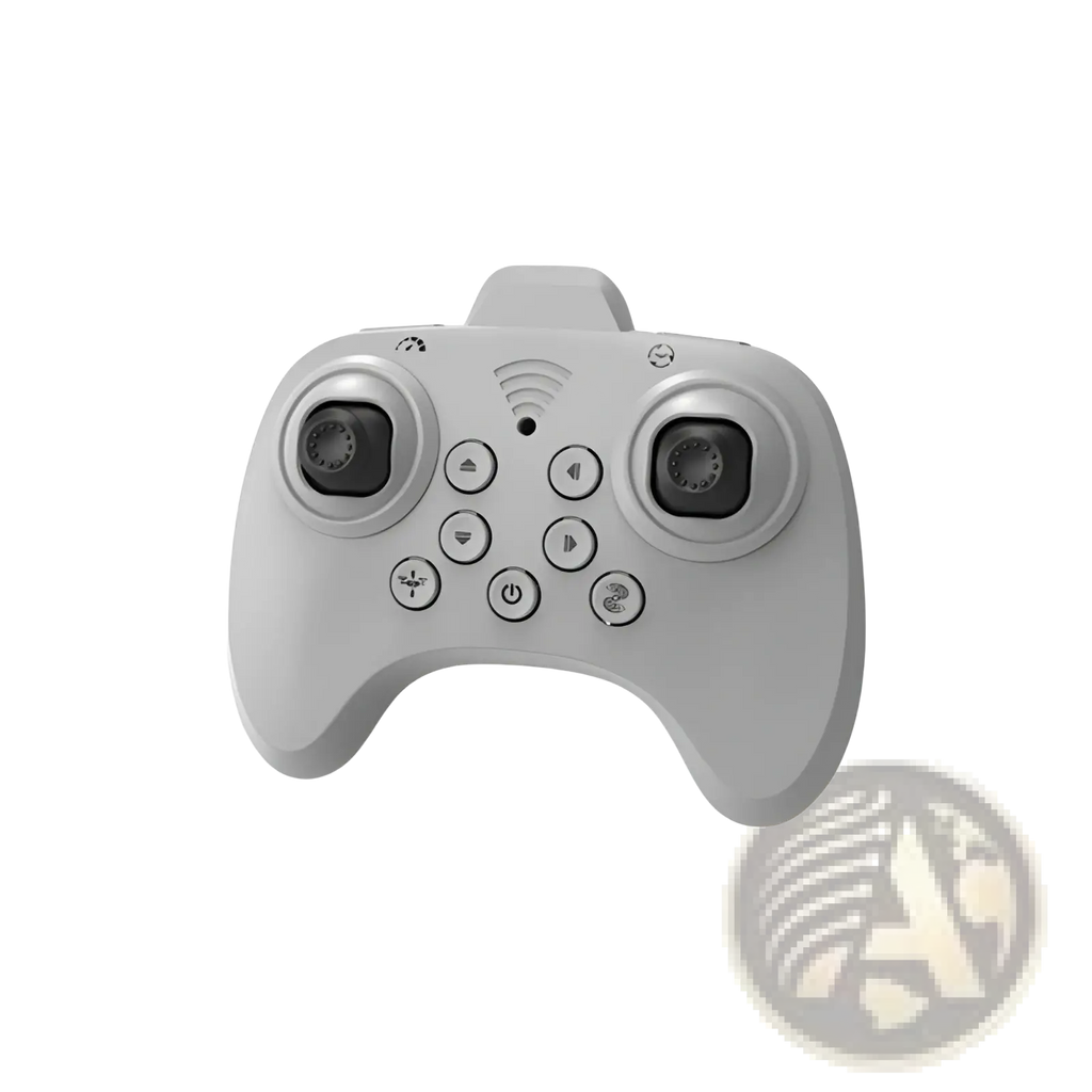 Gray plastic drone controller with two black joysticks and wi-fi symbol for k26 football drone red dual battery kids toy
