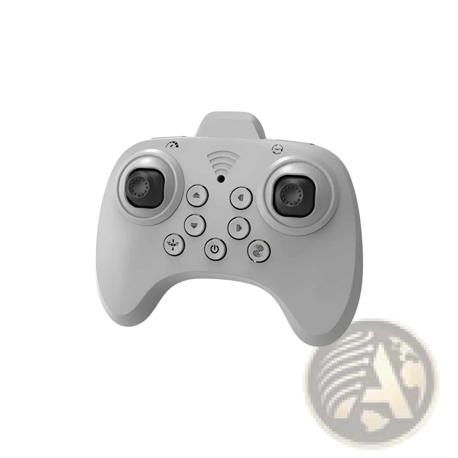 Gray plastic drone controller with two black joysticks and wi-fi symbol for k26 football drone red dual battery kids toy
