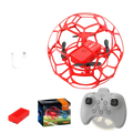 Red k2g max drone enclosed in spherical red protective cage dual battery kids toy for football play