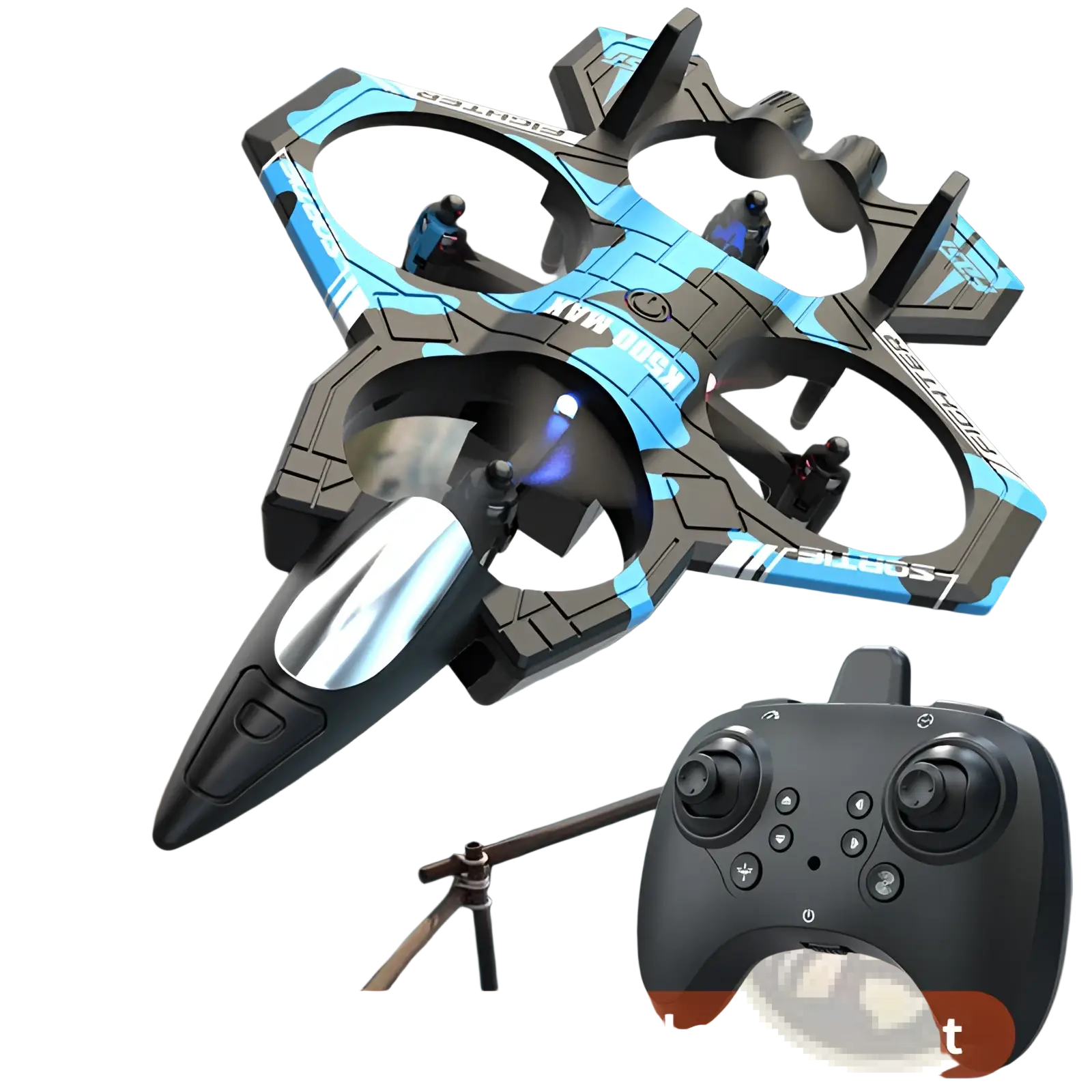 Blue and black k500 max drone with dual batteries featuring a sleek futuristic design for remote control flying