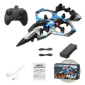 K500 Max drone blue dual battery with blue and black fighter jet design and silver accents remote control toy