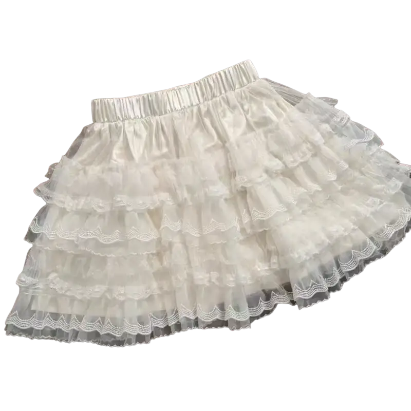 Kawaii 2-piece outfit set pullover with a delicate white tiered skirt featuring lace trim and elastic waistband closure type