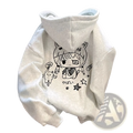 A soft heather gray hoodie with a black line-art anime girl with cat ears in kawaii Harajuku style