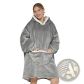 Gray kawaii cow oversized sherpa fleece blanket hoodie with white sherpa lining hood and front pocket