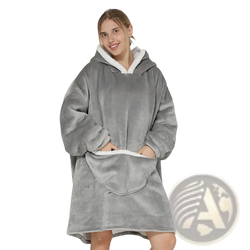 Gray kawaii cow oversized sherpa fleece blanket hoodie with white sherpa lining hood and front pocket