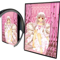 A framed kawaii girl cute anime wall art print featuring a silver-haired girl with butterfly wings on pink background