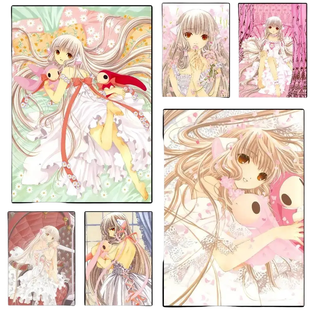 Set of five framed kawaii girl cute anime wall art prints featuring delicate girls in pastel lace dresses
