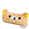 Soft tan plush kawaii rilakkuma pencil case shaped like a bear with yellow inner ears and embroidered face details