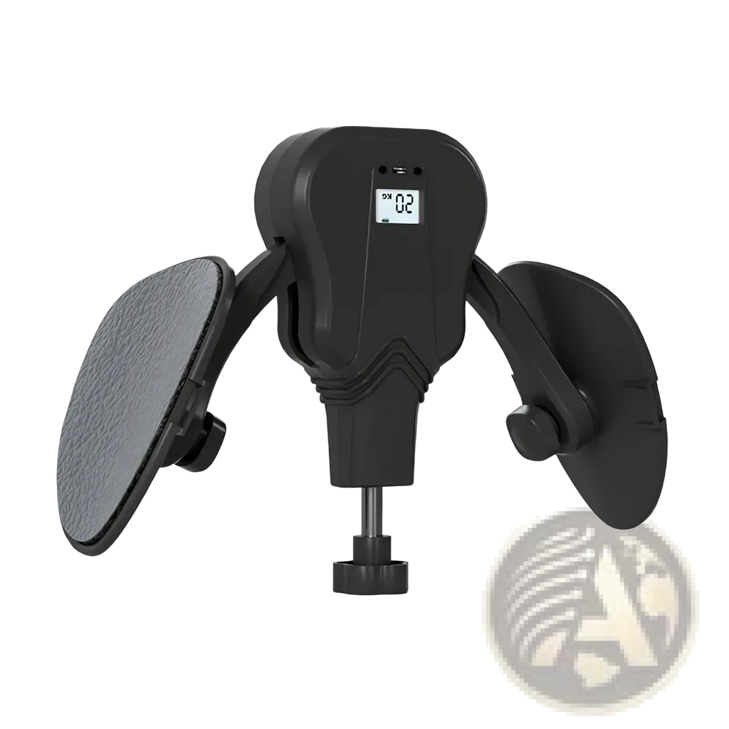 Black digital kegel pelvic floor trainer with two adjustable padded arms and display screen showing 02 seconds timer