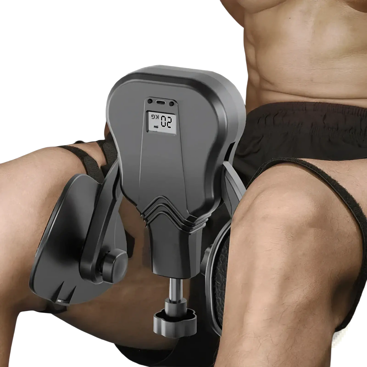 Black electronic kegel pelvic floor trainer thigh exerciser with digital display and adjustable elastic straps