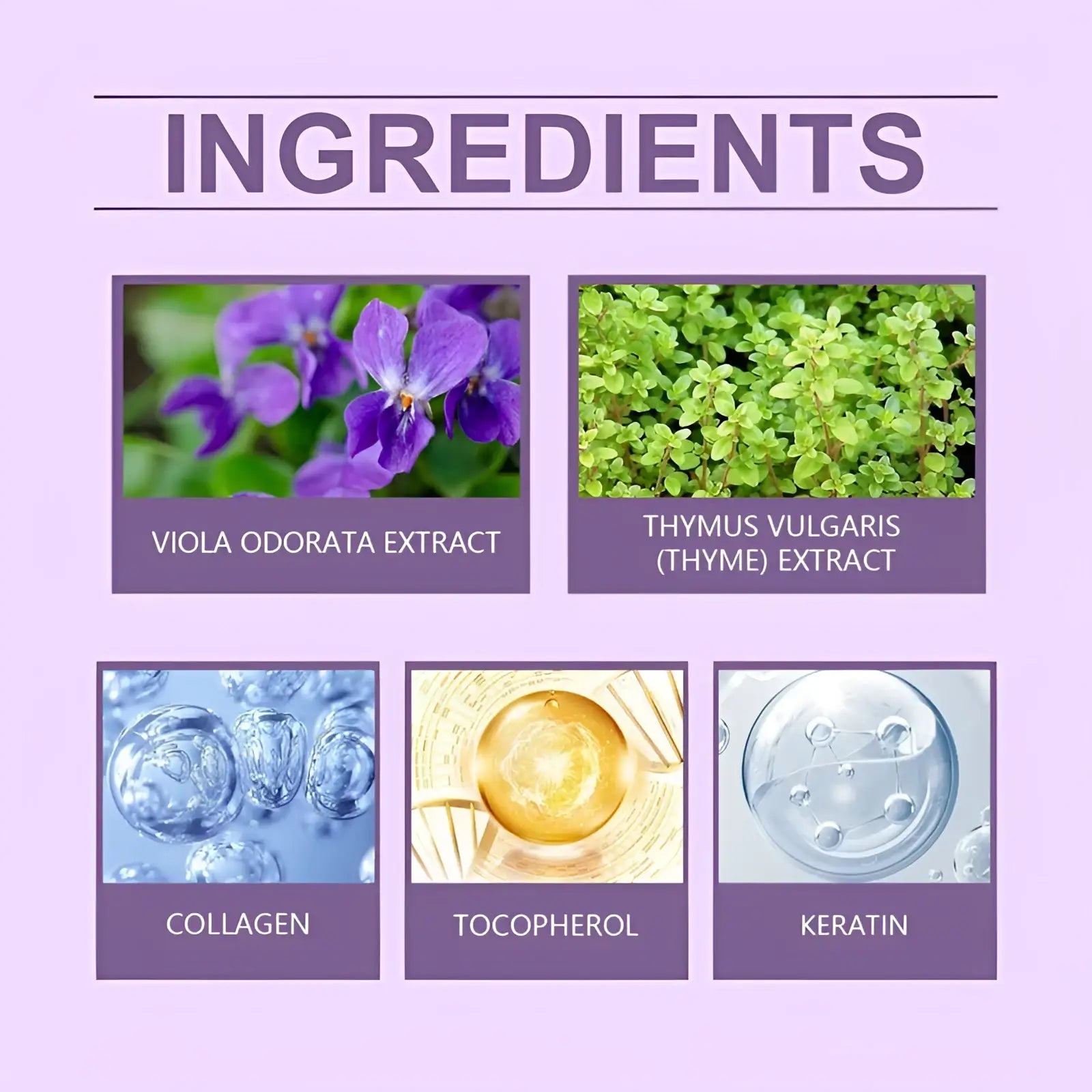 Keratin purple hair mask for brassiness control 100g with viola odorata flowers thyme collagen and tocopherol droplets