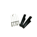 White plastic cleaning brush with silver metal bristles and two black keyboard stands in a keyboard stand and cleaning brush set