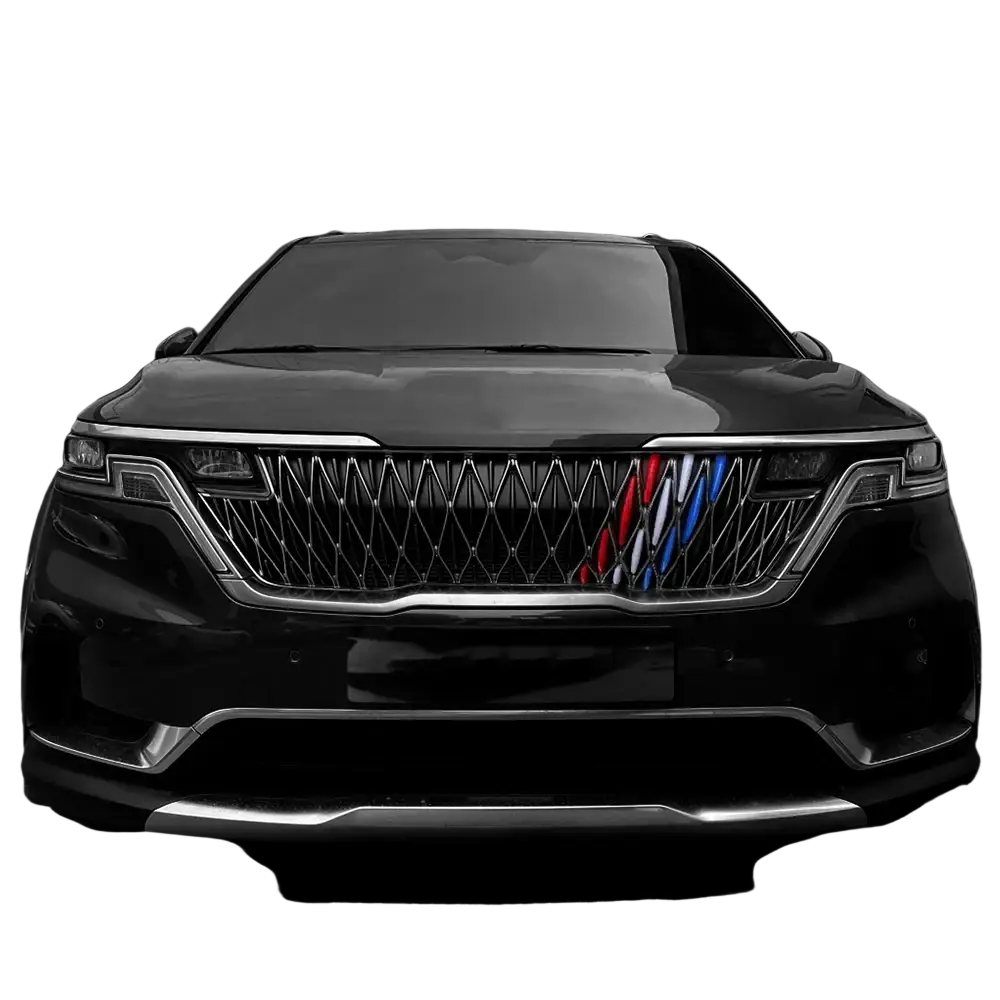 Black kia carnival ka4 front grille trim with chrome trim and red white blue stripes made of abs 2022-2024 model