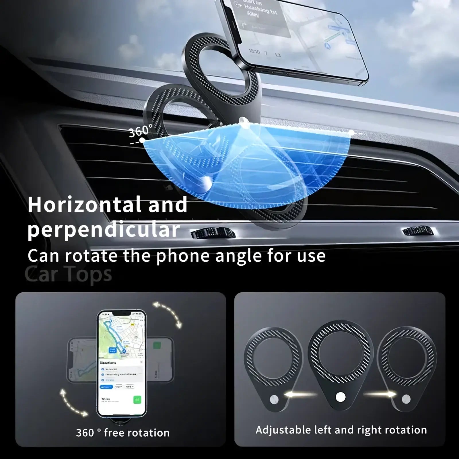 Black carbon fiber textured Kia Forte K3 2019-2021 phone mount with 360 degree rotation and adjustable angles