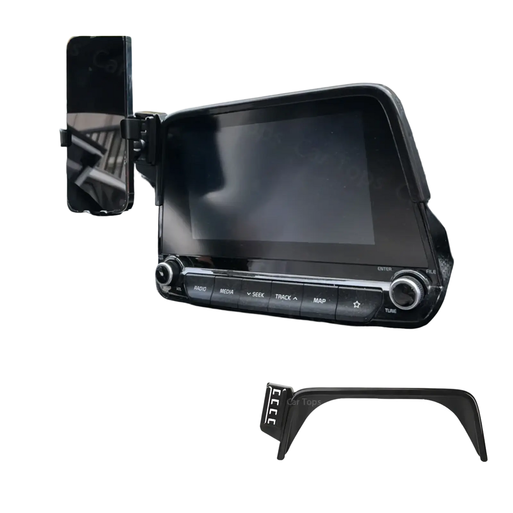 Black plastic car dashboard mount bracket for an 8-inch screen compatible with Kia Forte K3 2019-2021