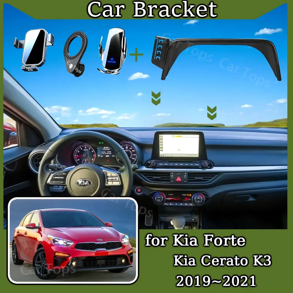 Black plastic car bracket for kia forte k3 2019-2021 phone mount shown from the back side
