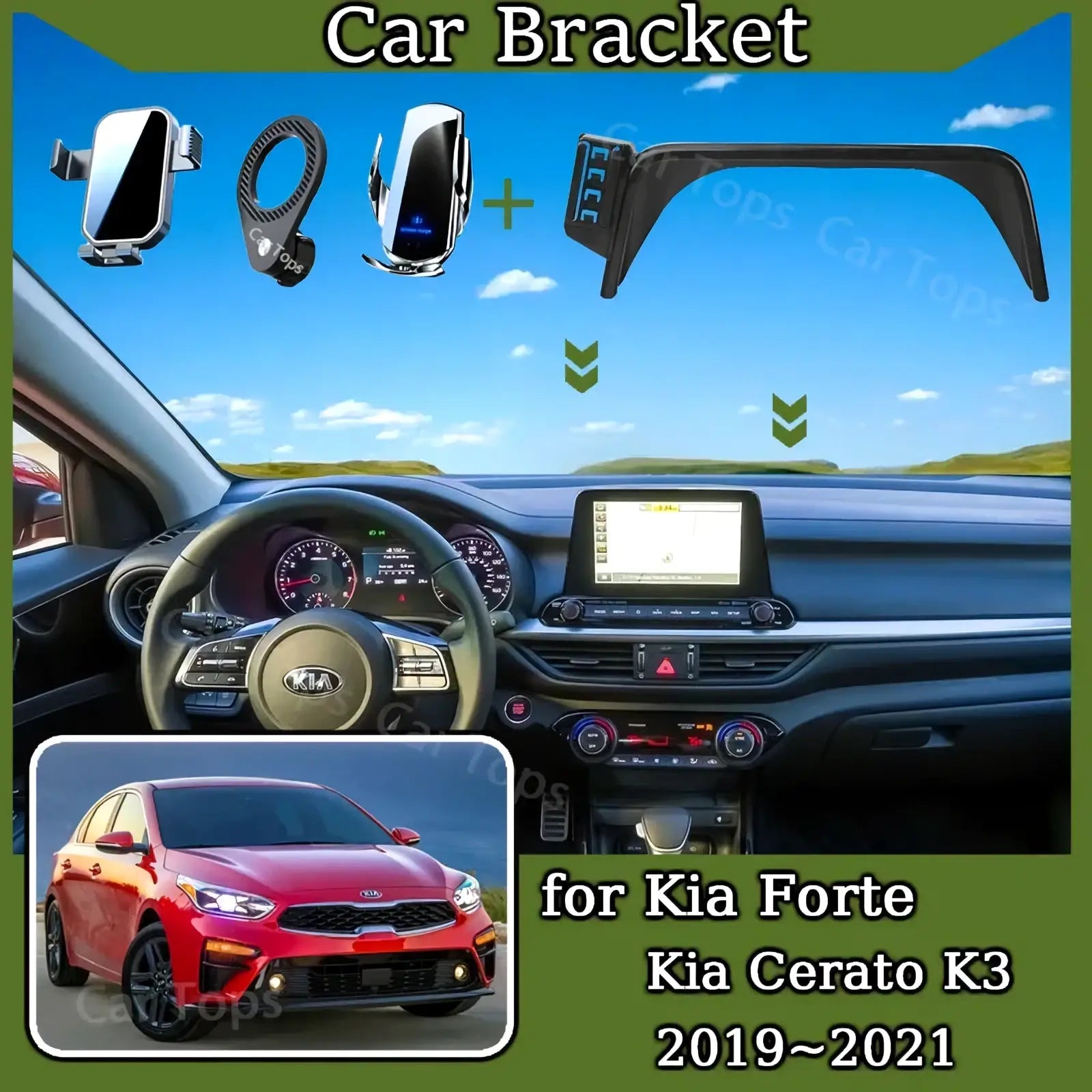 Black plastic car bracket for kia forte k3 2019-2021 phone mount shown from the back side