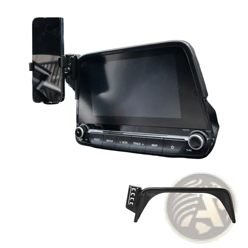 Black plastic car dashboard mount bracket for an 8-inch screen compatible with Kia Forte K3 2019-2021