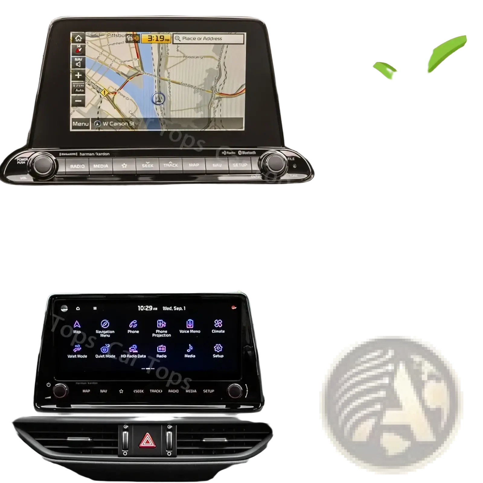 Kia Forte K3 phone mount 2019-2021 installed on black bezel touchscreen infotainment with silver trim navigation controls