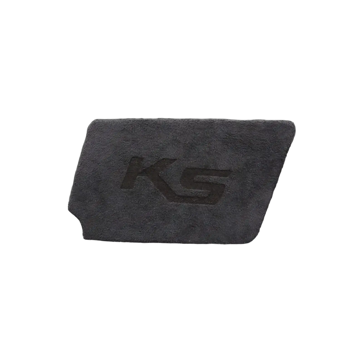 Dark gray textured rectangular carabiner with subtle ks logo for Kia K5 suede carbon interior door handle cover
