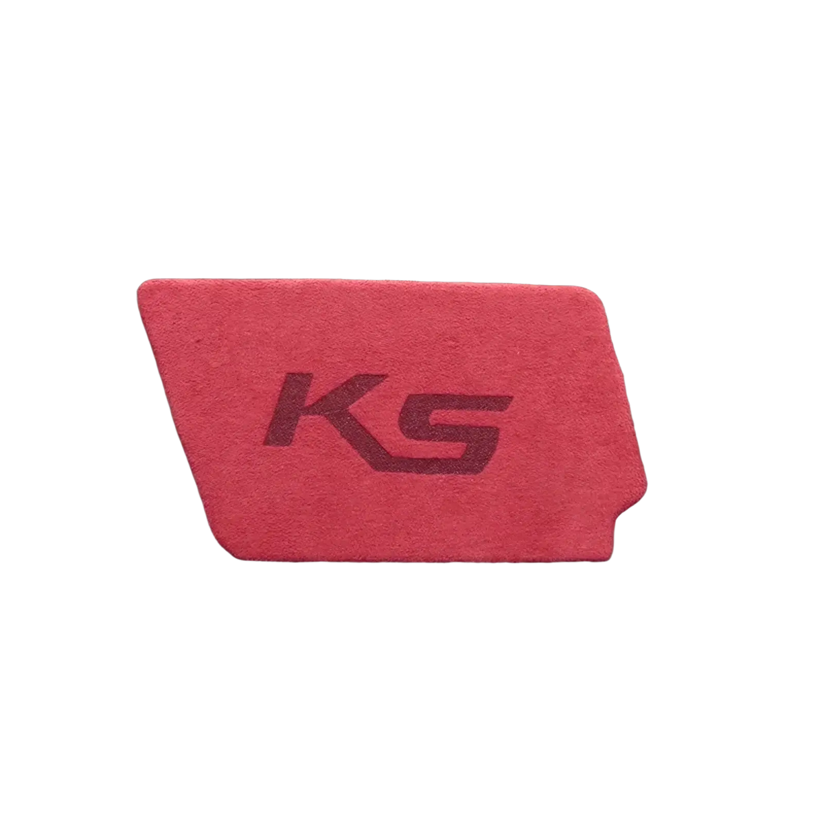 Red suede-like rectangular interior door handle cover with dark red ks logo for kia k5 carbon trim